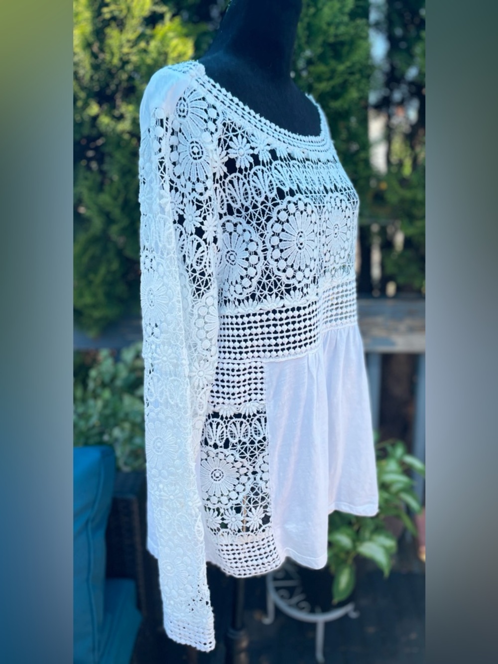 Sundance Nostalgic Nuance Lace Crochet Peasant Boho Long Sleeve Blouse Top Large